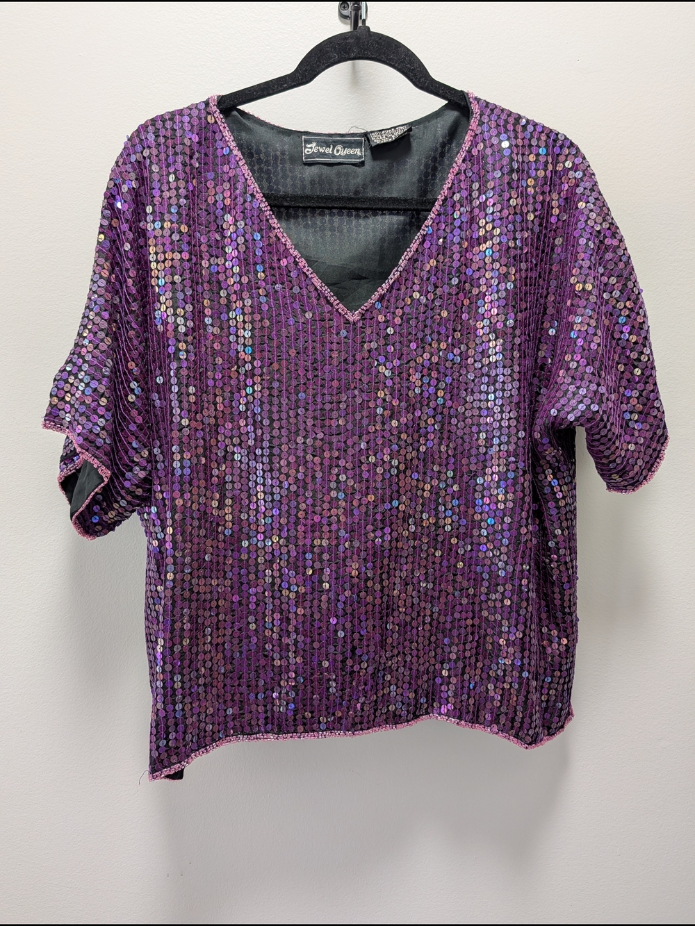 Vtg Sequin V-Neck Top